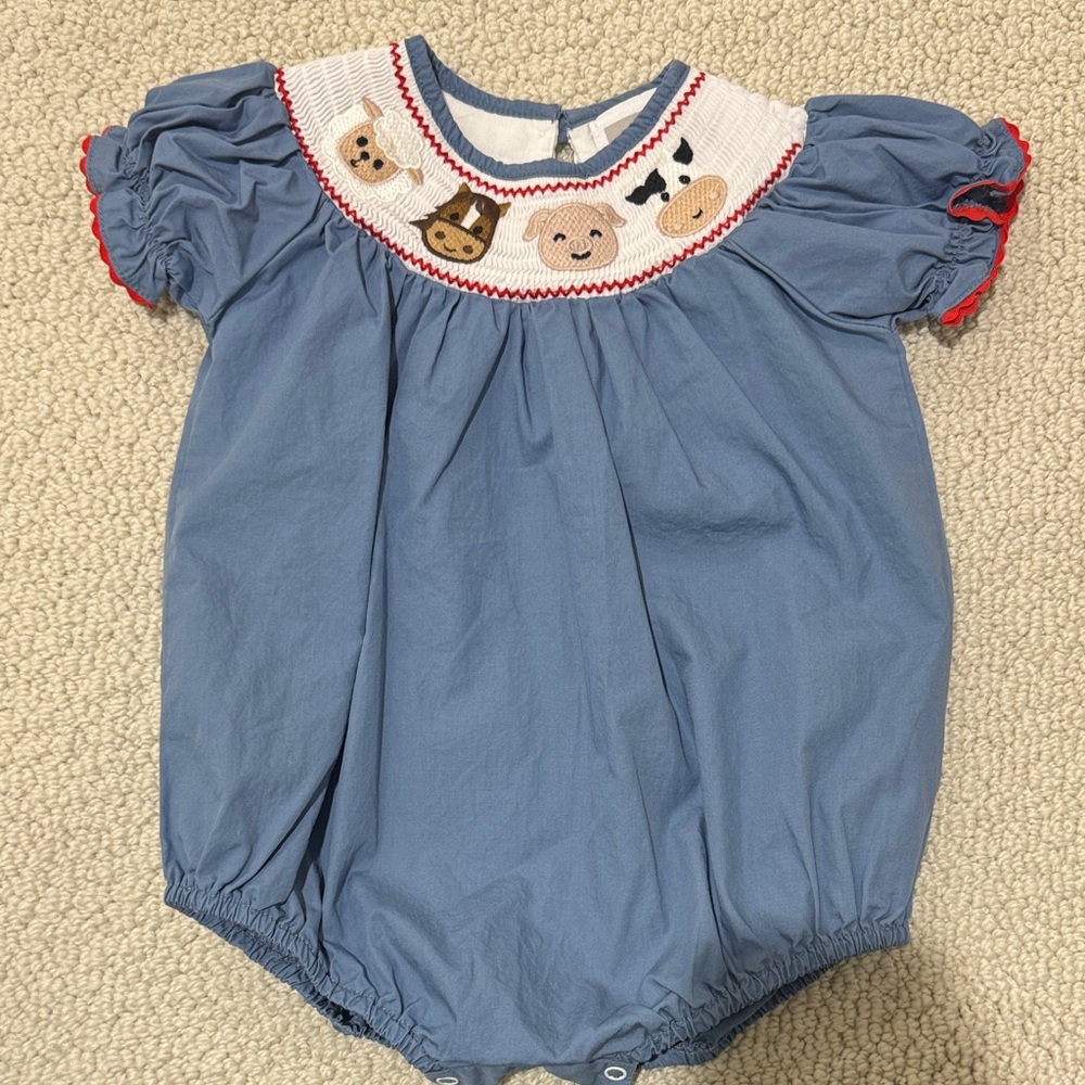 Blue Animal Embroidered Kids One Piece